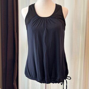 Athleta Tinker Tank Top Navy Blue Black Striped Shelf Bra Tie Waist Womens-SMALL